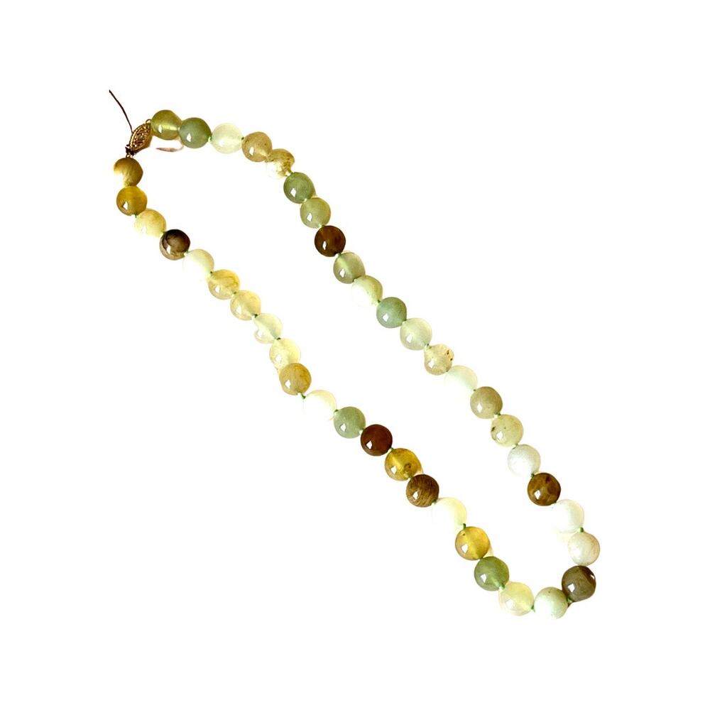 Vintage Chrysoprase Necklace, 14kt Gold Clasp Beaded Green Gemstone Necklace
